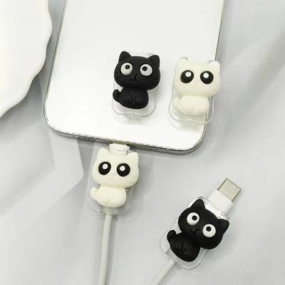 2pcs Cat-themed Cable Protectors, Specially Designed for Mobile Phone Charging Cables. Durable and Tear-resistant