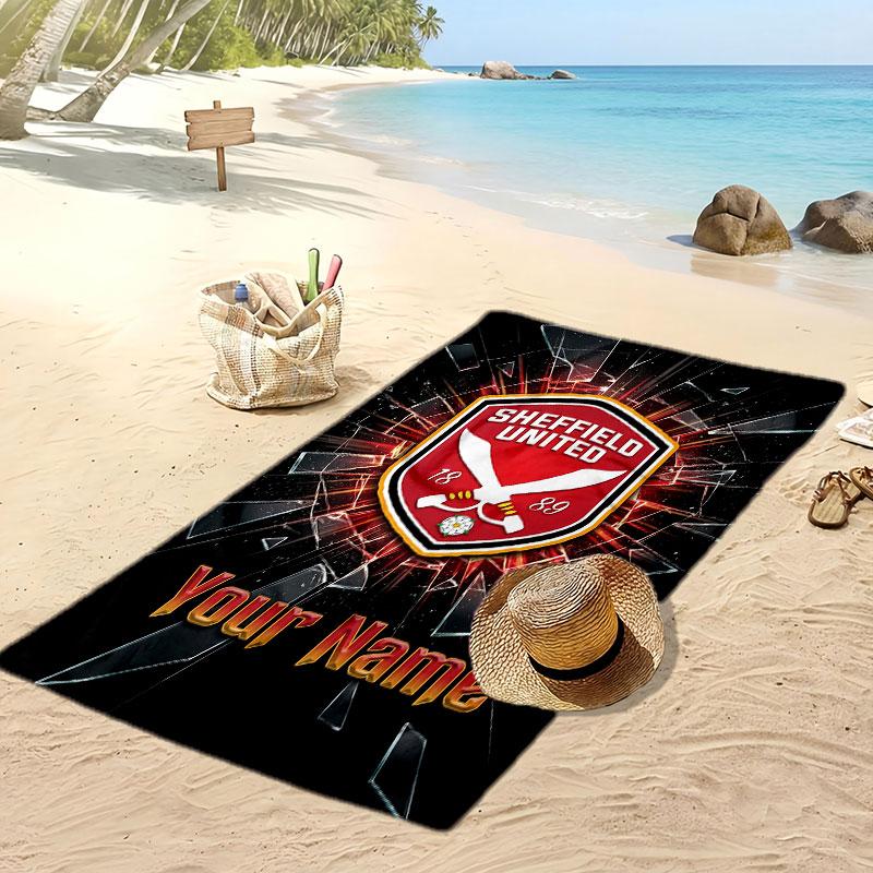 Sheffield United FC Personalisiertes Bedrucktes Strandtuch Fußballlogo Unterstützung Benutzerdefinierter Name Text Absorbierendes Handtuch für Sport Reisen Besonderes Geschenk