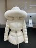 Winter new removable natural real fox fur collar down jacket women's medium and long lace-up waist warm jacket
