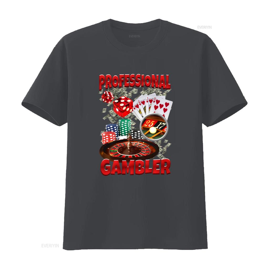 Professioneller Glücksspieler T-Shirt Lustiges Casino-Themen-Design Poker Würfel Chips Spielkarten Für Freund vintage Leicht