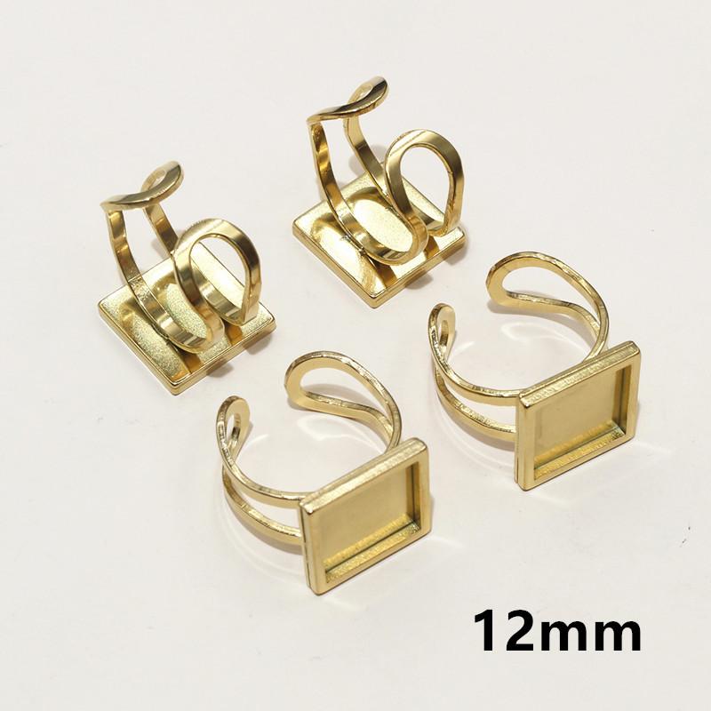 5pcs/Lot Square Rectangle Stainless Steel Thick Adjustable Ring Settings Blank Base Cabochon DIY Findings