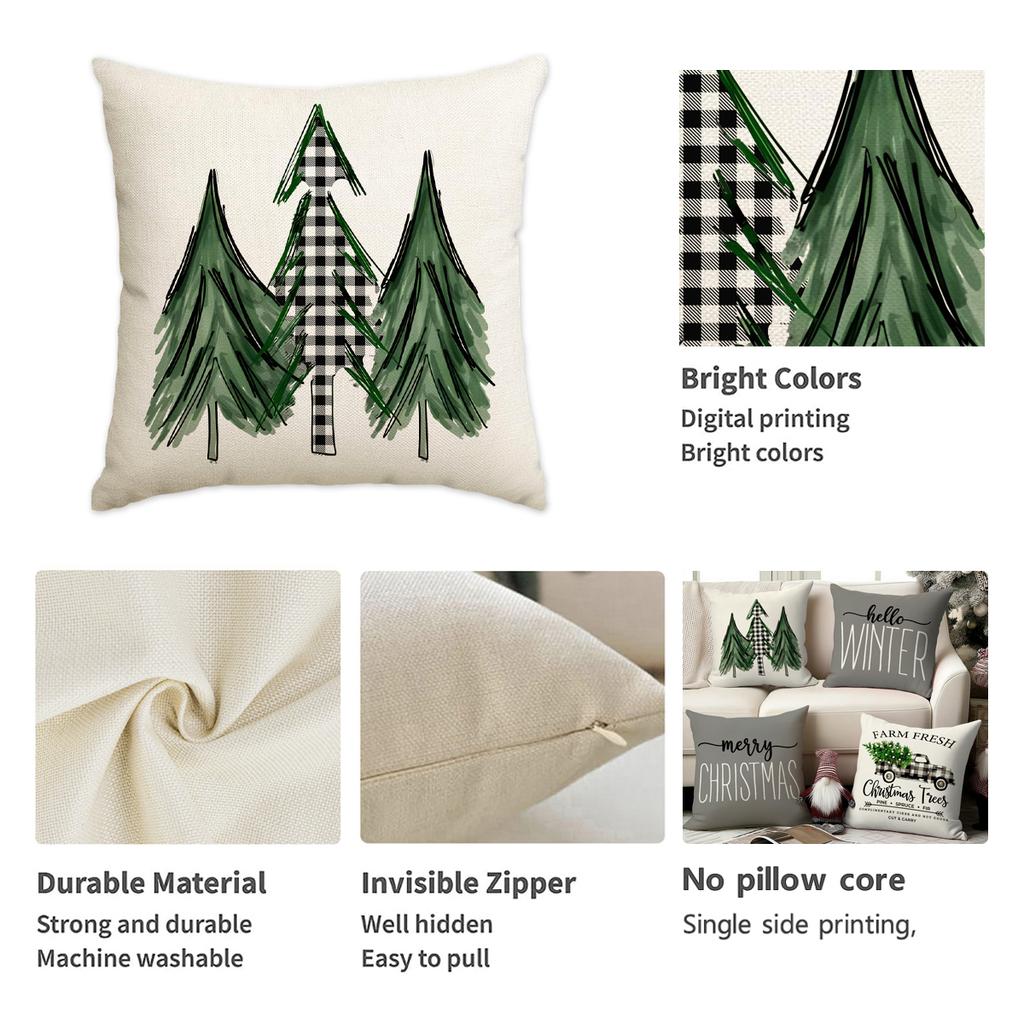 1/4Pcs Gray Christmas Pillowcases, Vintage Truck Christmas Tree Printed Cushion Covers, Winter Holiday Home Sofa Decorations