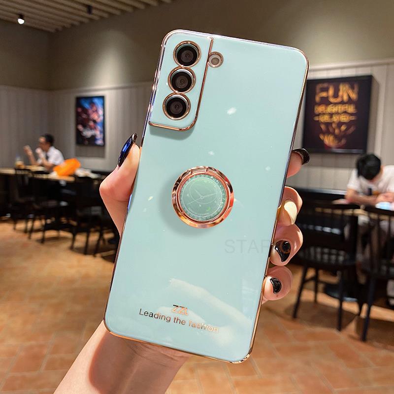 S 23 Ring Holder Stand Case For Samsung Galaxy S23 Plus S22 Ultra S21 S20 Fe Luxury Plating Silicone Cover On S23plus S23ultra