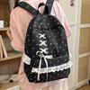 Kawaii Rosa Gepunkteter Spitzenrüschen-Rucksack für Mädchen Japanischer JK-Stil Kreuzschnürung Schultasche für Grund- und Mittelschüler Niedliche Reisetasche