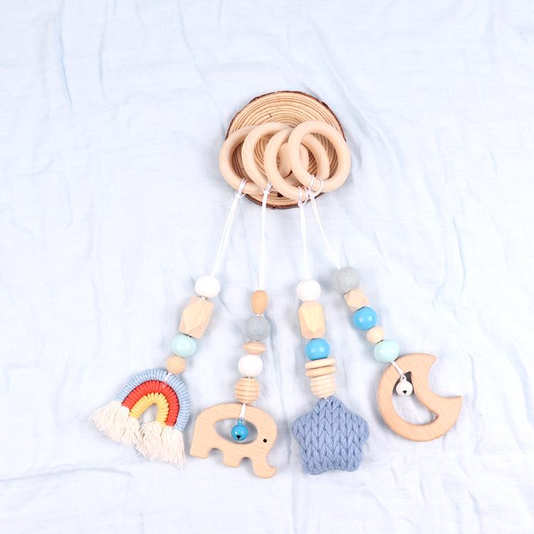 Kids' Fitness Rack Decor: Cotton Thread Rainbow, Stars, Wooden Moon, & Elephant Hanging Set