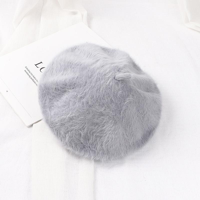 Winter Fake Rabbit Fur Beret Hats Women French Painter Hat Girls Solid Color Soft Berets Lady Fashion Flat Wool Berets