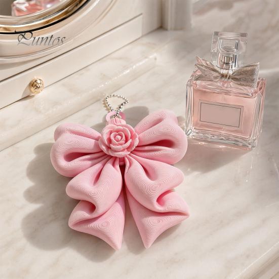 Rose Bow Pendant 3D Printed Pendant, Cute Keychain for Bag, Versatile Key Holder Pink Hanging Ornament Valentine's Day, Gift Girlfriend Decoration