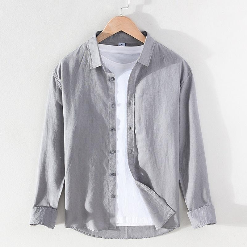 Mens Linen Cotton Blend Shirt Loose Fit Long Sleeve Casual Solid Color Plus Size