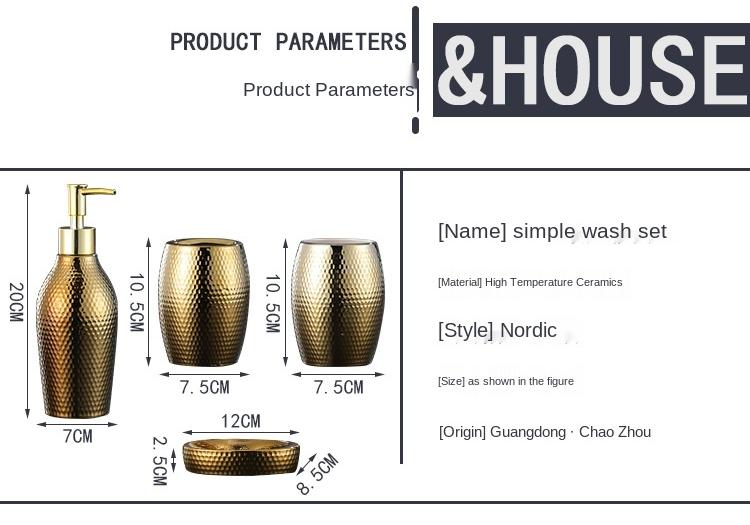 1 Pieza/ Lote Juego de Lavabo Cerámico Dorado Nórdico Accesorios de Baño Dispensador de Jabón Portacepillos de Dientes Suministros de Baño