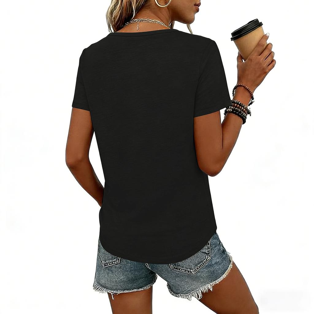 Womens  Casual  Tops Lace V Neck Short Sleeve T Shirts