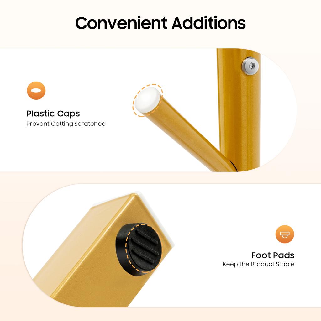 Golden Tree Coat Rack Stand, 7-Hook Iron Hallway Organizer for Hats Bags, Modern Free Standing Clothes Hat Stand