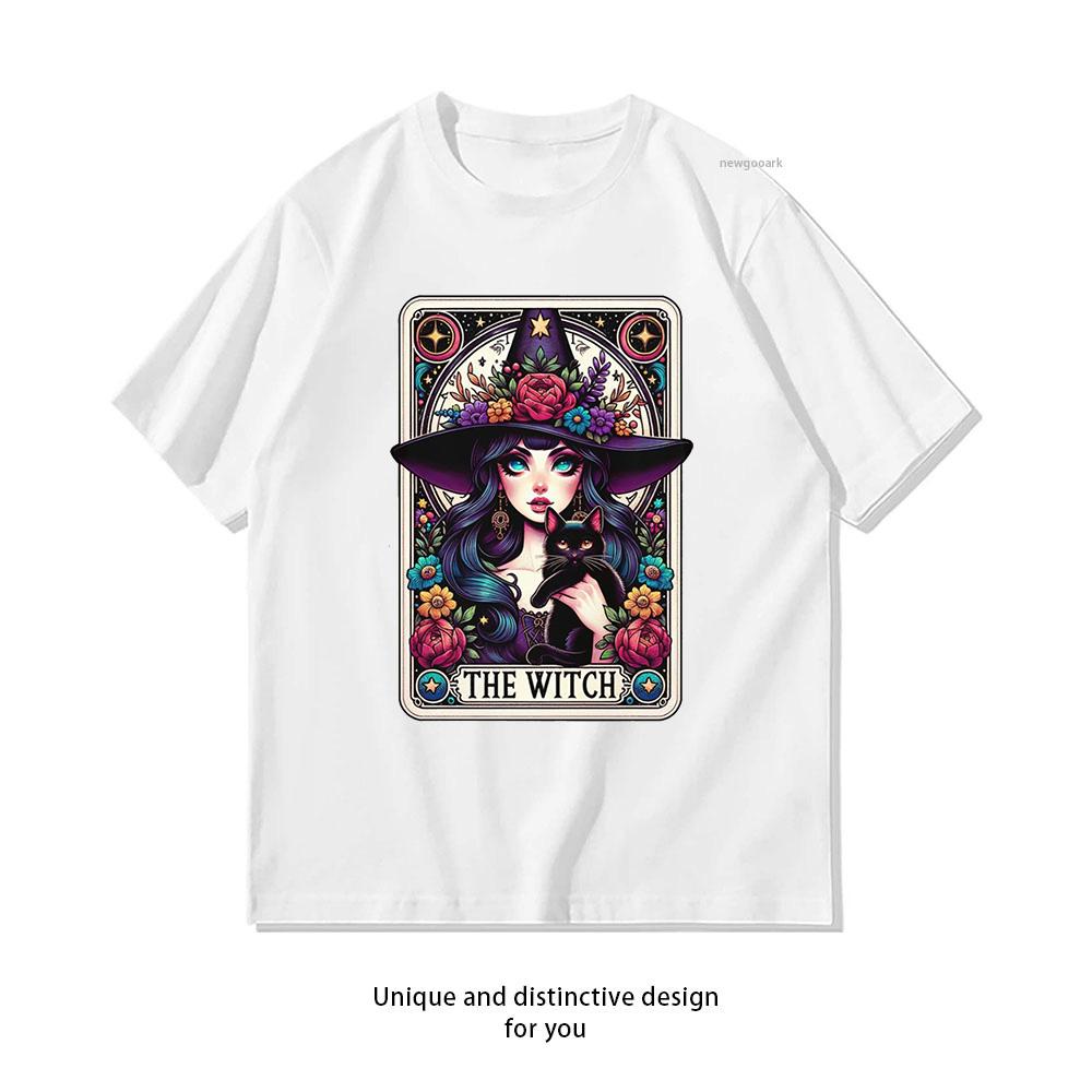 The Witch Tarot Card Pretty Witchy Vibes Wicca Pagan Black Cat Cool Tarot Shirt Woman Man Summer Cotton Graphic T Shirts S