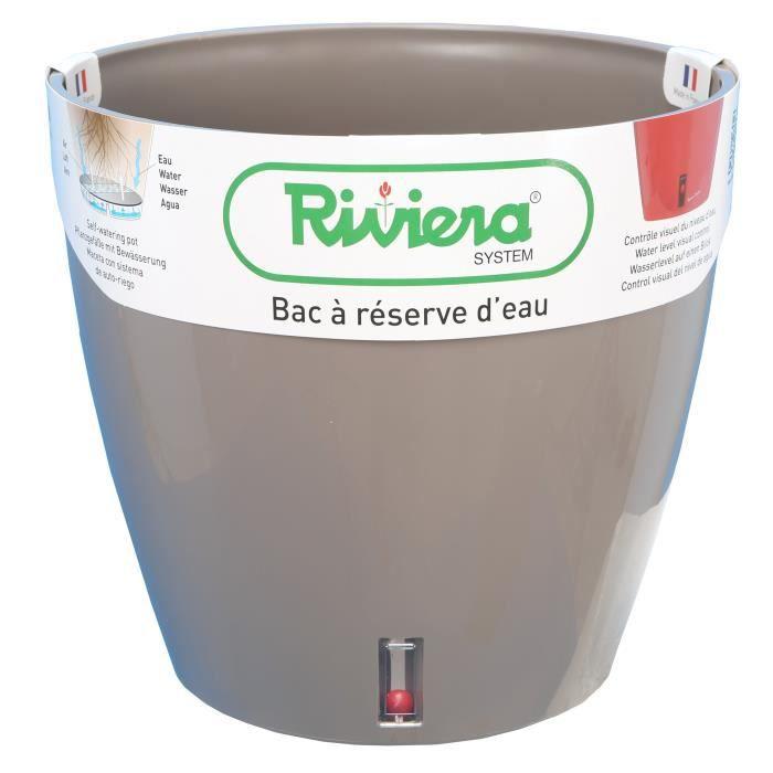 Round Plastic Flower Pot - RIVIERA - EVA NEW - With Water Reserve - Ø 46 Cm - 49 L - Taupe