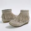 Women's Boots Short Boots Autumn and Winter Rivet Large Size Flat Bottom Fringed Boots