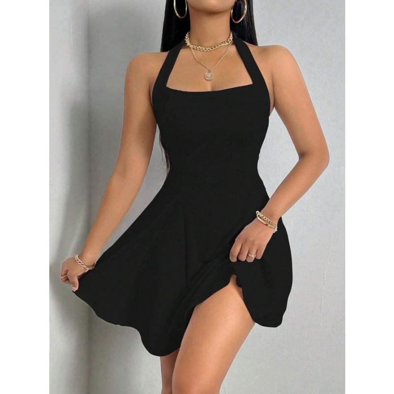 Y2k Women Sexy Halter Backless High Waist A Line Short Mini Dress