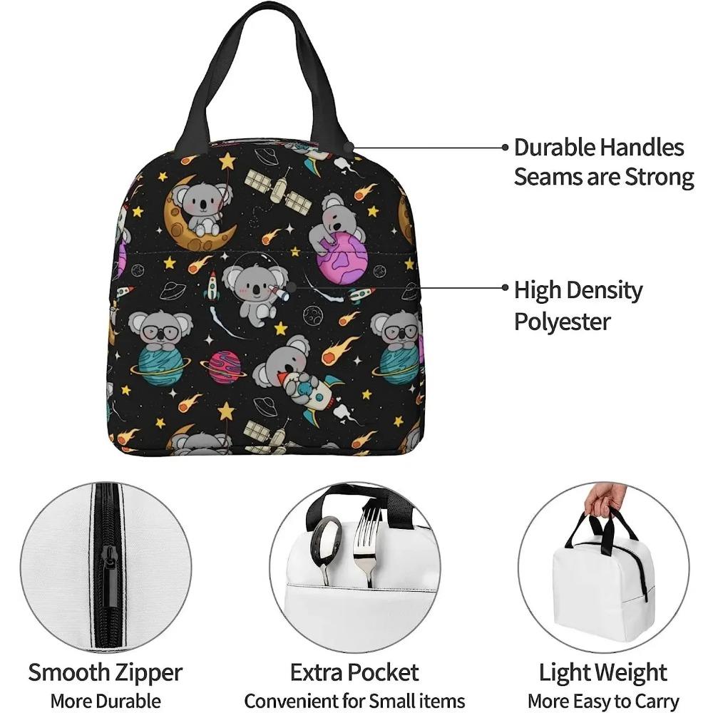Cute Space Koalas Lunch Bag Portable Insulated Lunch Box for Women Kids Cooler Tote Bag with Front Pocket for Work Picnic Trave