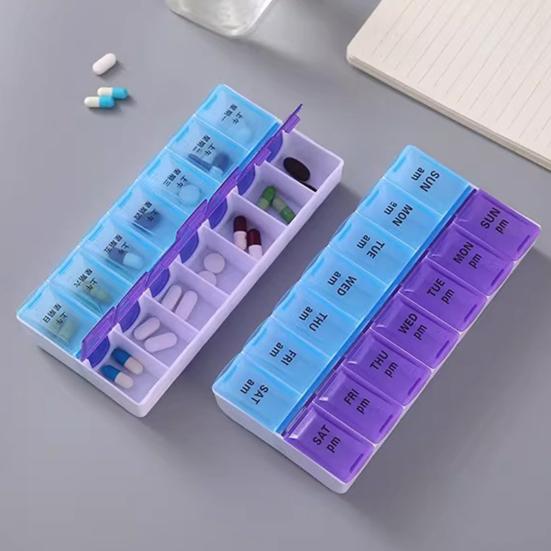 7 Day Weekly AM PM Pill Organizer Large Pill Box with 14 Compartments Twice Daily Medication Supplement Case