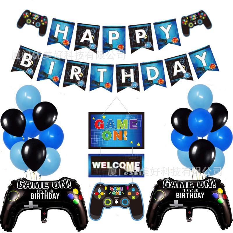 GAME ON Blauwe Gaming Feestdecoraties: Controller Banner, Folieballonnen, Deurhanger