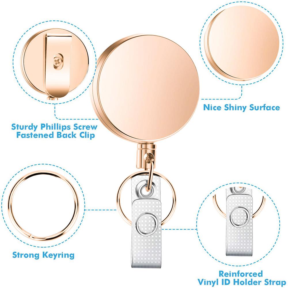 Retractable Nurse Badge Reel Clip Badge Holder Id Card Key Chain Lanyard Clip Students Doctor Rose Gold Badge Clip Office Acc