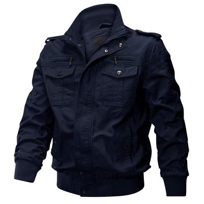 KEFITEVD Lightweight Casual Army Stylish Winter Jacket with Stand Size Spring Wear Men's Jacket, Pockets, Collar, Navy, 2XL, Workwear,