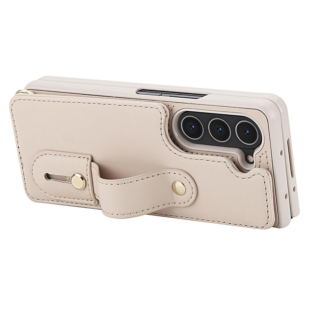 For Samsung Galaxy Z Fold5 5G Case Kickstand Card Slots Leather Coated TPU Cover with Shoulder Strap