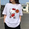 2026 New Summer HelloKitty Cute Graphic Tee Casual Short Sleeve Cotton Top for Women Girls Kawaii Cartoon Print Streetwear