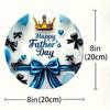 2d Flat 20*20cm Happy Father's Day Acrylic Wall Sign Round Blue Balloon, Crown Design with Black Bows, Wall Mounted Home Decor, Party Scene Decoration