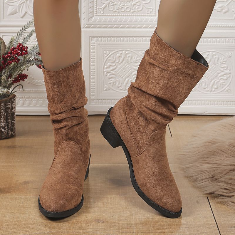 

Autumn Winter Middle Heel Half High Boots for Women Pointed Toe Mid Calf Shoes Woman Comfortable and Elegant Boot on Promotion 43