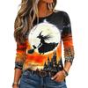 Women's Fashion Halloween Print Long Sleeve Neck Pullover Top for Fall