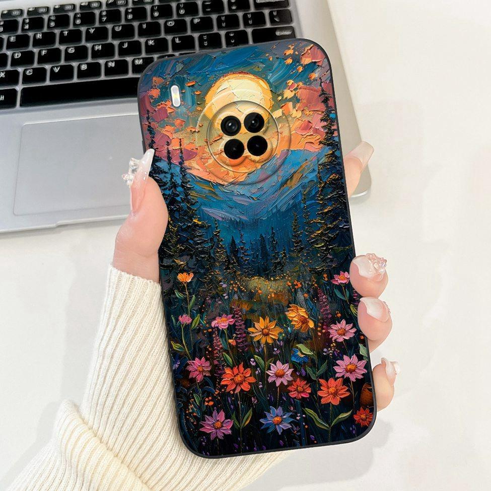 For Huawei Y9A Case Cover Luxury Fashion Flowers Kawaii Cute Cat Shockproof Phone Case For Huawei FRL-22 FRL-23 FRL-L22 FRL-L23