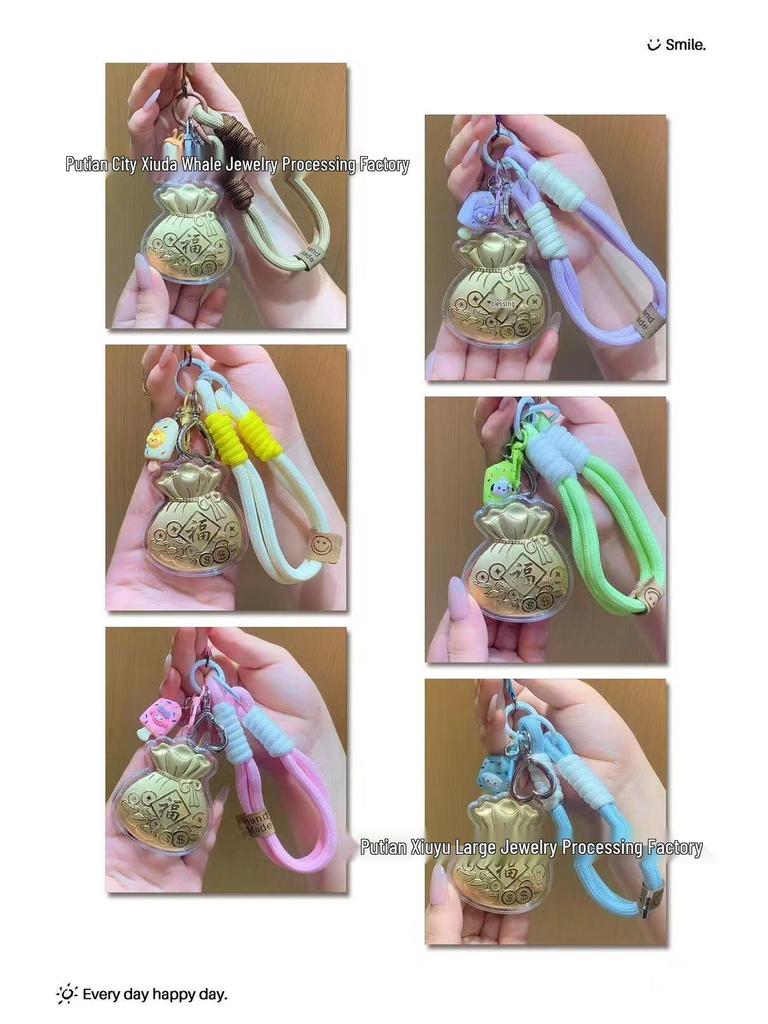 Lucky Bag Keychain Pendant with 999 Pure Gold - Cute and Creative Jewelry Accessory for Mobile Phones
