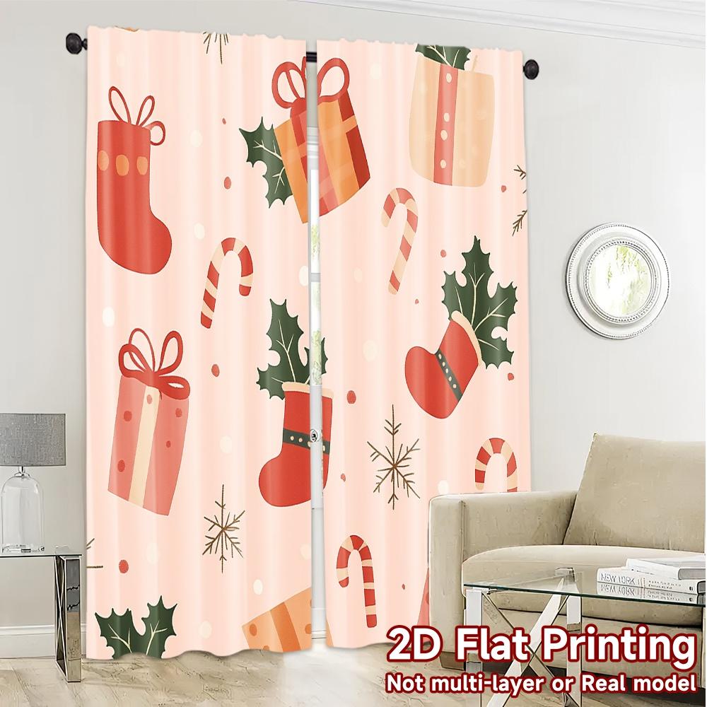 2pcs,Curtains Christmas Ornaments Gift Bell Candy Popular Curtains&Drapes Versatile 100% Polyester Curtains Decorations Inside