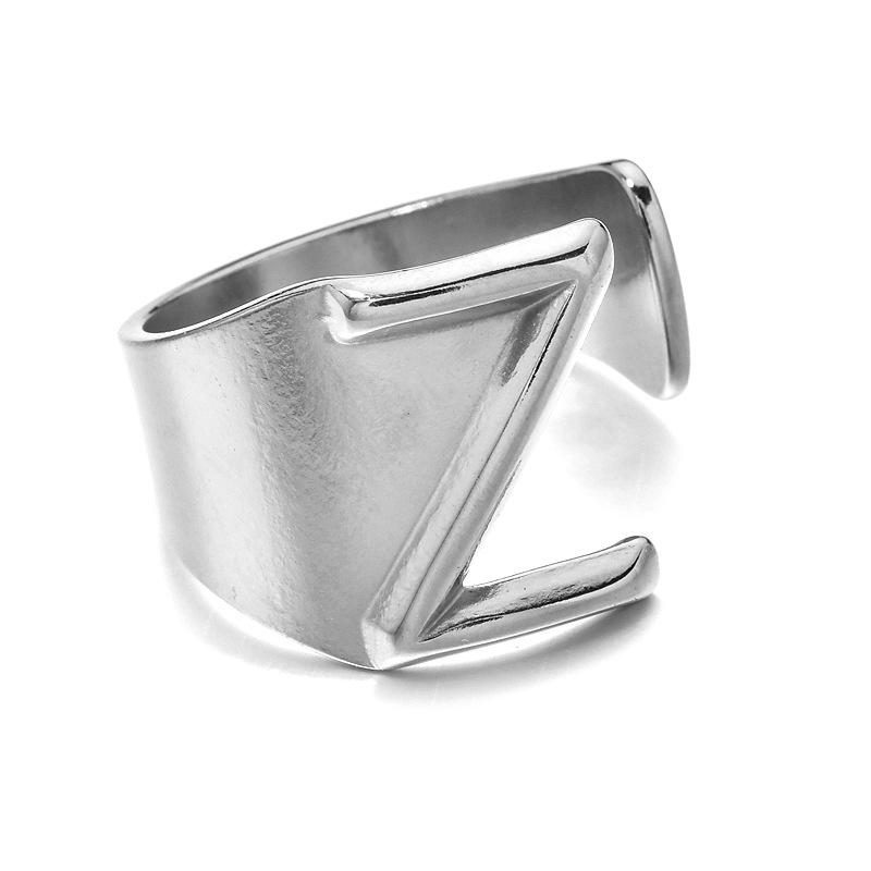18K Gold Stainless Steel Letter Ring – Fashionable Open European & American Style, Women's Adjustable Titanium Steel Ring