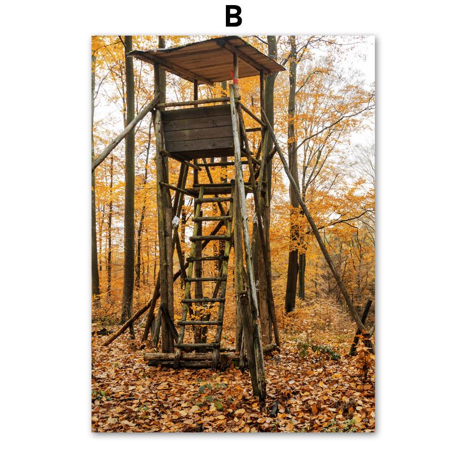 Autumn Forest Wood Cabin Pumpkin Squirrel Nordic Posters And Prints Wall Art Canvas Painting Wall Pictures For Living Room Decor