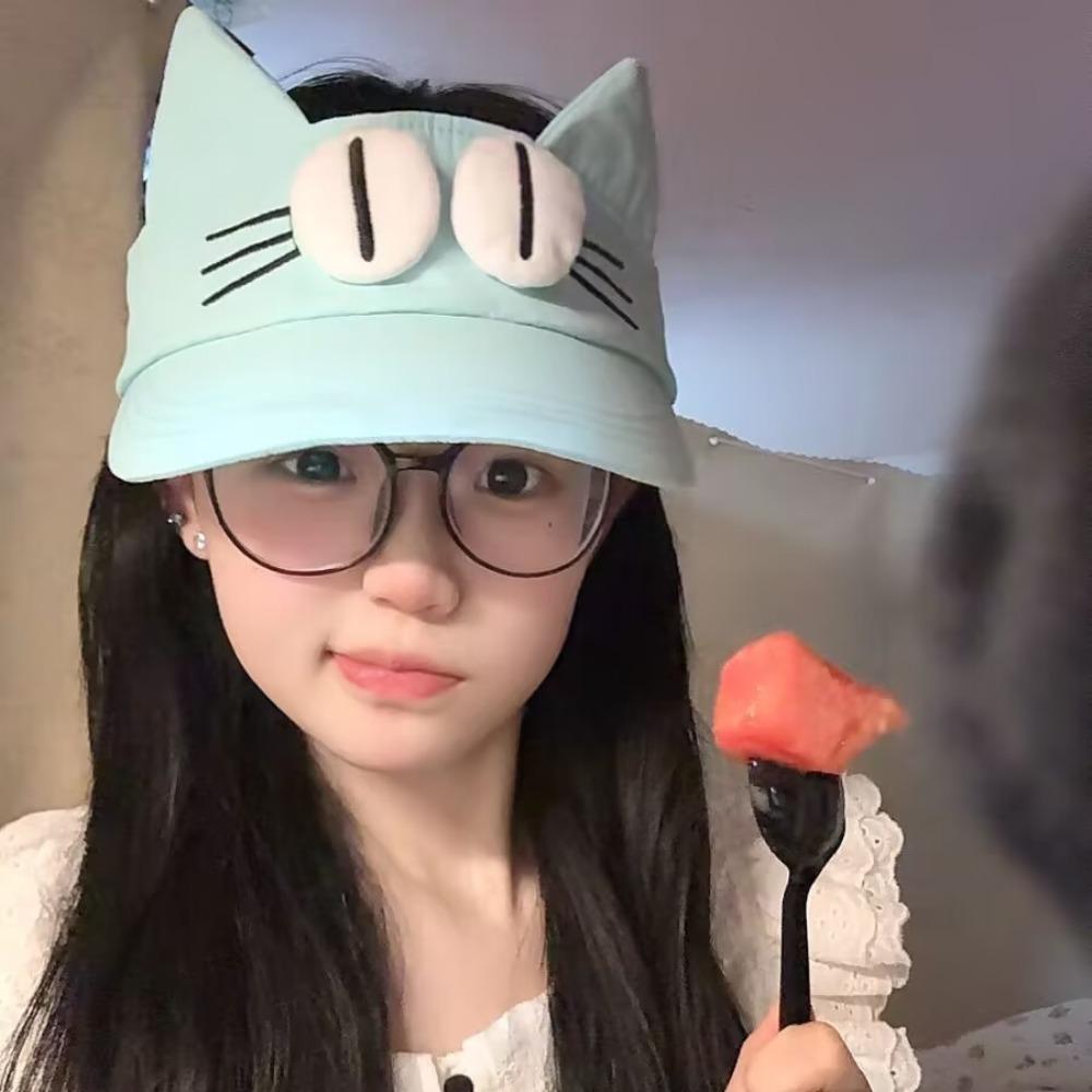 Adorable Kitty Hollow Hat Sun Protection Cat Ears Sun Hat Fashion Big Eyes Cat Visor Cap  Outdoor