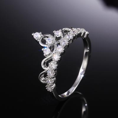 Delicate Silver Color Crown with Dazzling Cubic Zircon Women Ring Elegant Female Wedding Engagement Finger Ring