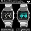Skmei Dual Time Zones Digital Watches for Mens Luxury Full Steel Strap LED Waterproof Chronograph Fashion Sports Alarm Clock