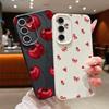 Cherry Fruits Print Case For Samsung S26 S25 Ultra S24 S23 S22 S21 FE A15 A35 A55 A16 A36 A56 A17 A18 A37 A57 5G Leather Texture Soft Cover