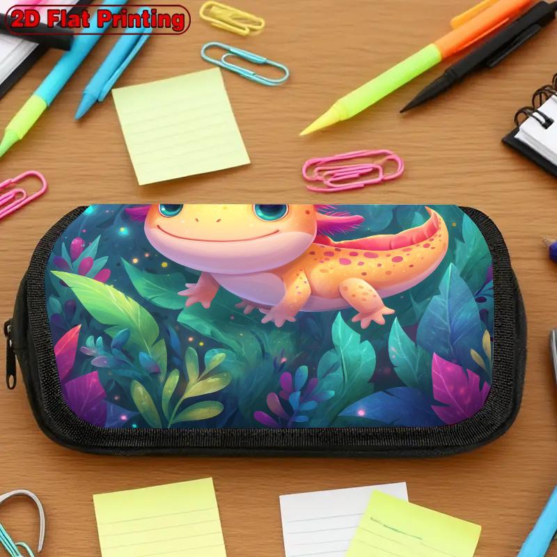1pc 1pcs Hexagonal Dragon Design Flip Pencil Case - Double Layer Multi-Layer Zipper Closure Cover, Suitable For, Office & Travel, Stylish Storage Bag