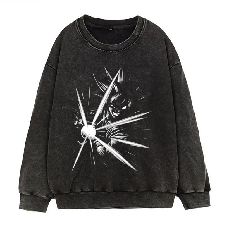 Vintage Washed Dragon Ball Anime Hoodie-Free Crewneck Sweatshirt Teens Men Streetwear Casual Long Sleeve Cotton