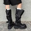 2025 Autumn and Winter New Maillard Retro Knight Boots Women's Versatile Thick-soled Stacking Boots Round Head Belt Buckle Boots