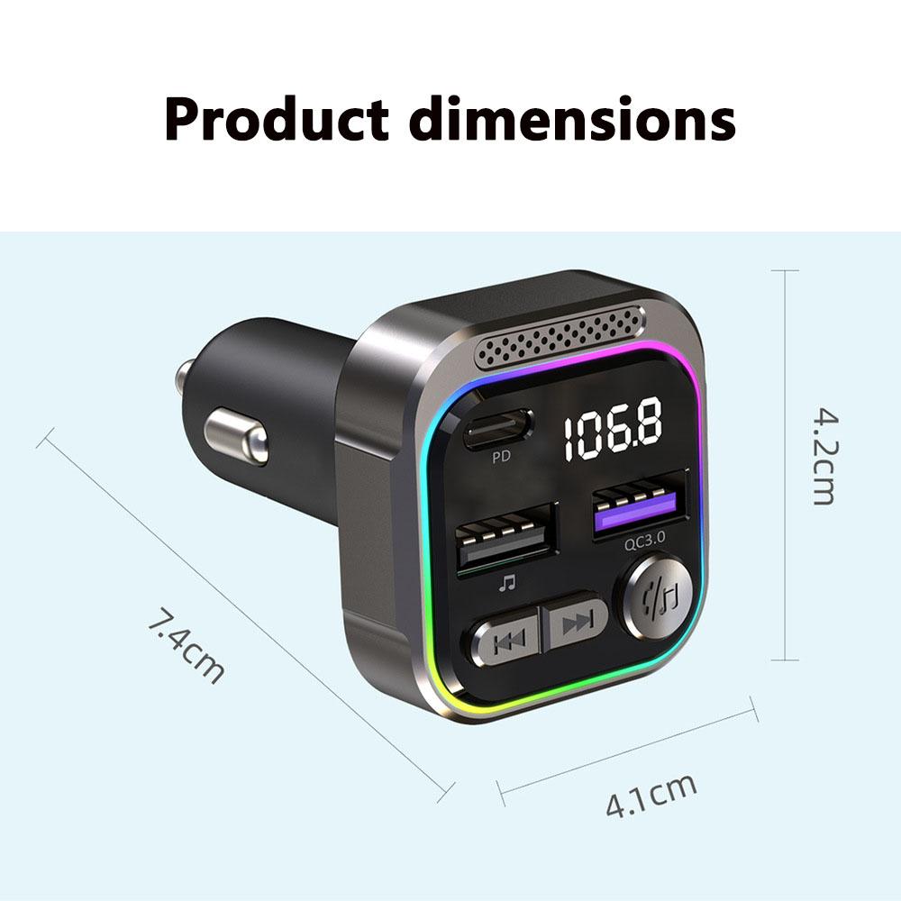 

Автомобильное зарядное устройство FM-передатчик Bluetooth 5.3 Hands Free True 3.1A Двойной USB-порт PD Быстрая зарядка MP3 Музыка TF-карта U-диск AUX-плеер