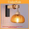 Pumpkin Shape Bedside Wall Lamp With Wooden Shade And Led Warm Light For Bedroom Decor