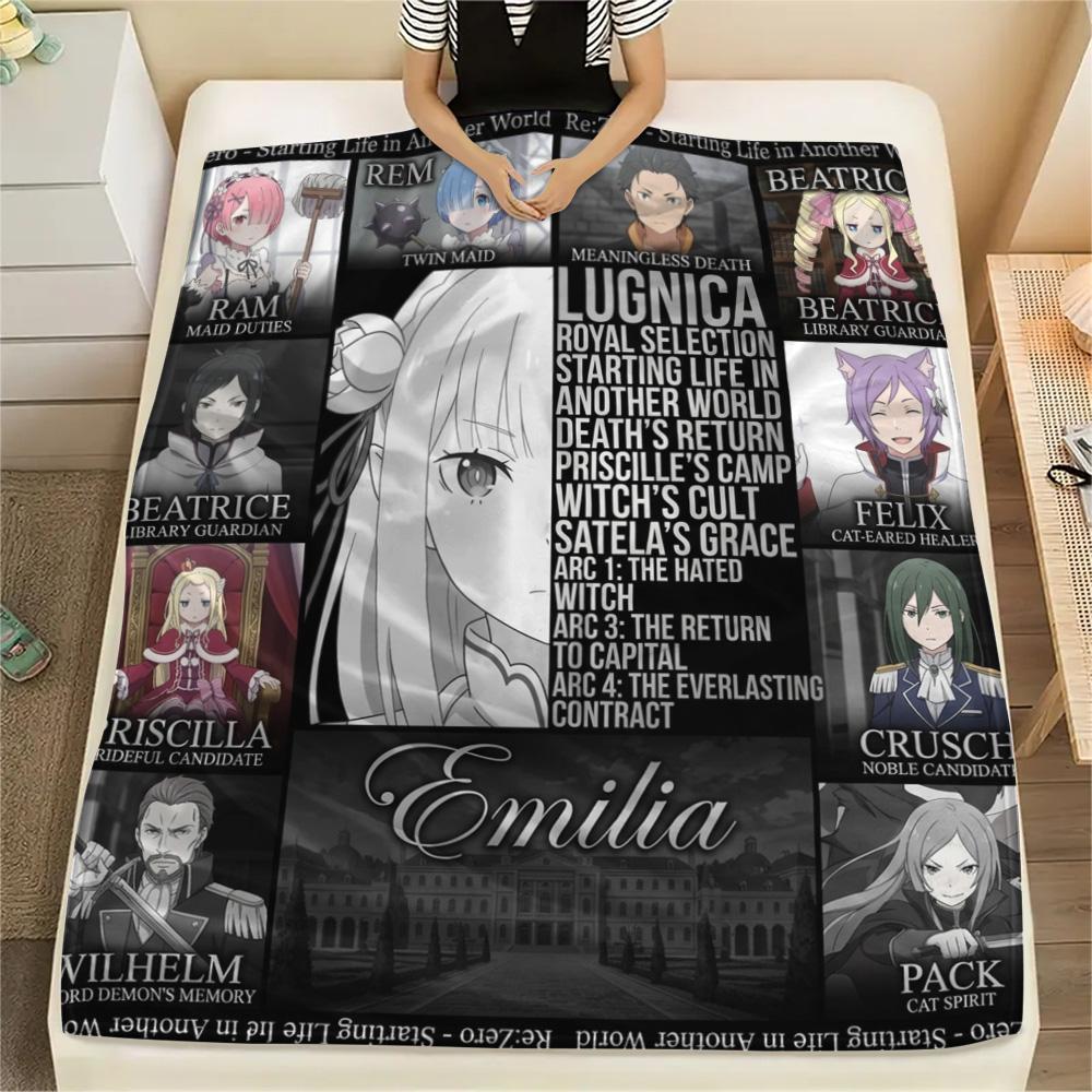 1 Stück Re Zero gemusterte Flanelldecke Geeignet für alle Jahreszeiten Für Heimdekoration Wärme und Komfort Geschenke Feiertagsgeschenk