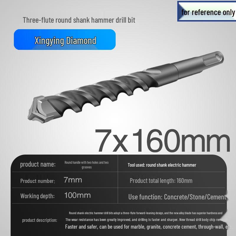 Three-Flute Round & Square Shank Drill Bit for Concrete, Cement, Rebar, Stone, Granite, Marble.