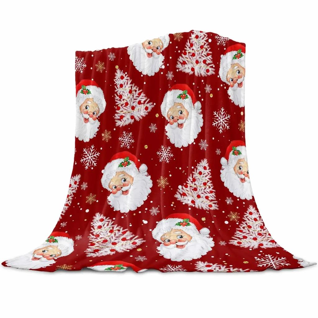 Christmas Pink Santa Claus Snowflakes Throw Blanket Christmas Blanket Soft Plush Warm Sofa Throw Blanket Holiday Gifts