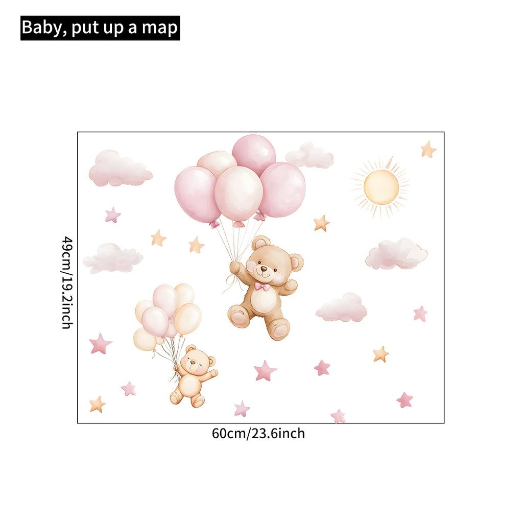Cartoon Bear Cloud Star Balloon Wall Sticker Kids Room Home Decor Self-Adhesive Wall Art Room Decoration