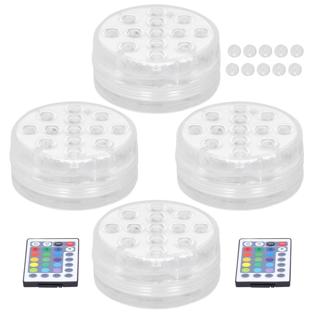 4PCS 16 Color LED Submersible Light with Magnet Suction Cup for Pool Fish Tank Fountain Party