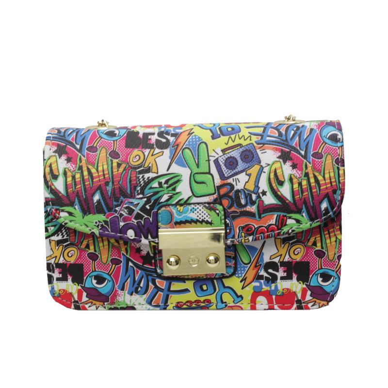 Graffiti small bag summer 2025 new Korean version fashion trend Xiaohongshu women's chain crossbody small square bag pu