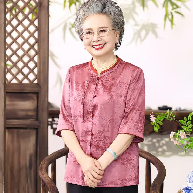 Elegant Women's New Chinese Style Floral Summer Blouse